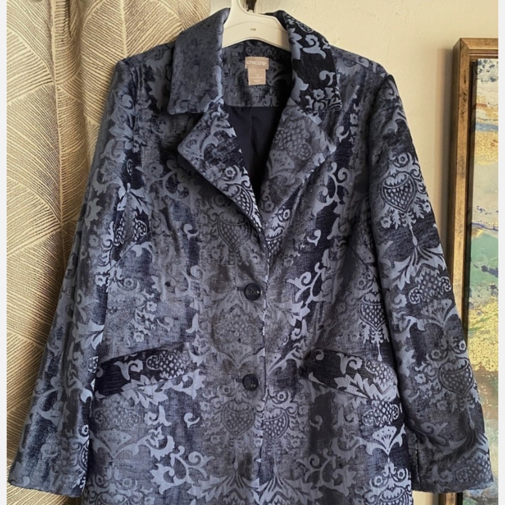 Chicos Blue Tapestry Coat Sz 0